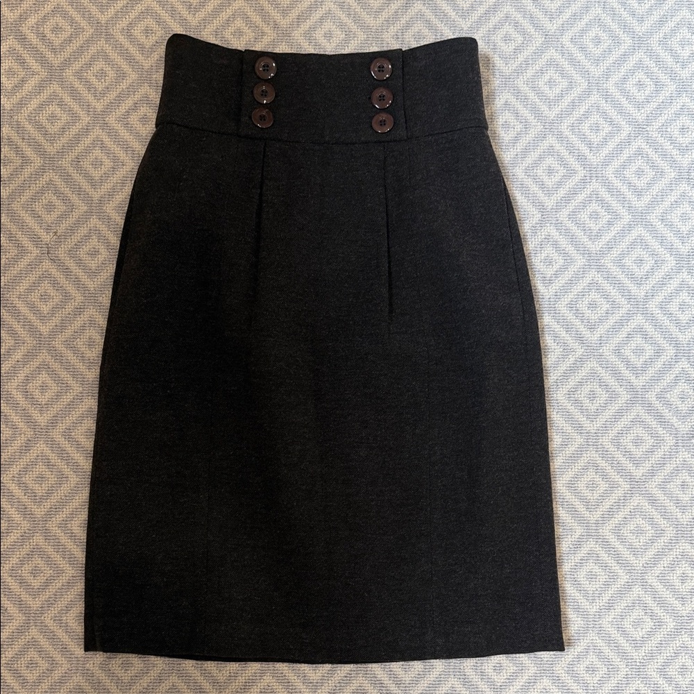 High-Waist Black Pencil Skirt with Front Button Accents